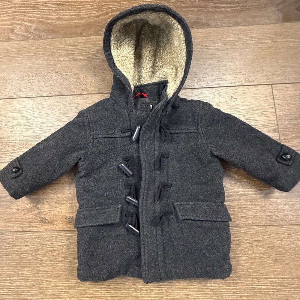 Baby Gap Toddler Boys Wool Blend Hooded Coat, Gray, Toggle Closure 18-24M Lined